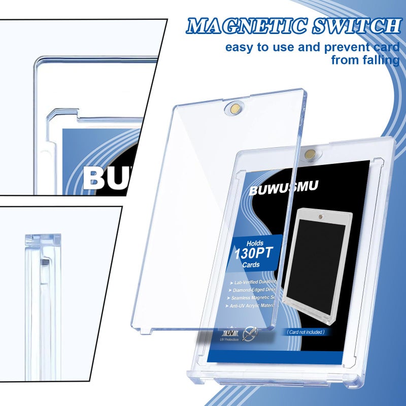 BUWUSMU 50 Pcs 130 Pt Acrylic Magnetic Card Holders One Touch Card Holder Clear Card Protectors Hard Plastic Magnetic Card Case for Sports Baseball Trading Card Storing Displaying(2.5 x 3.54 Inch) - Image 5